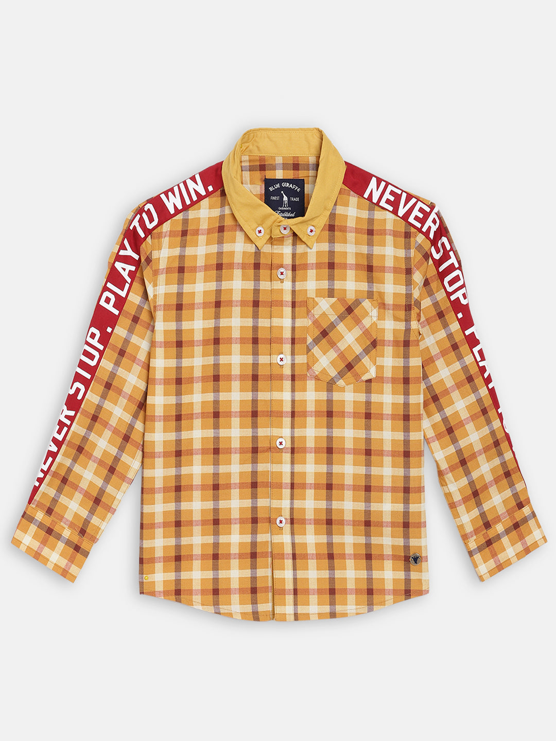 Blue Giraffe Boys Yellow Checked Collar Shirt