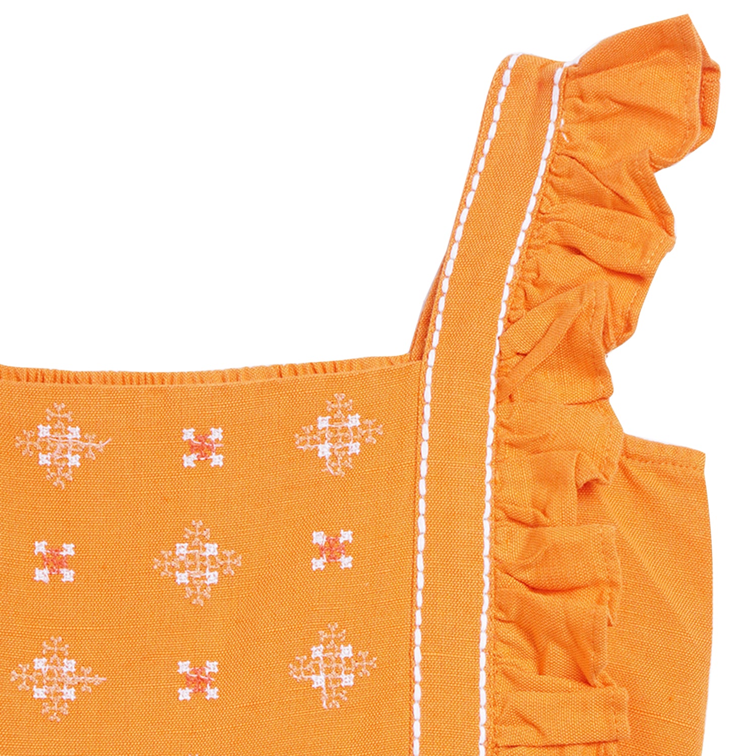 Blue Giraffe Girls Orange Solid Square Neck Jumpsuit