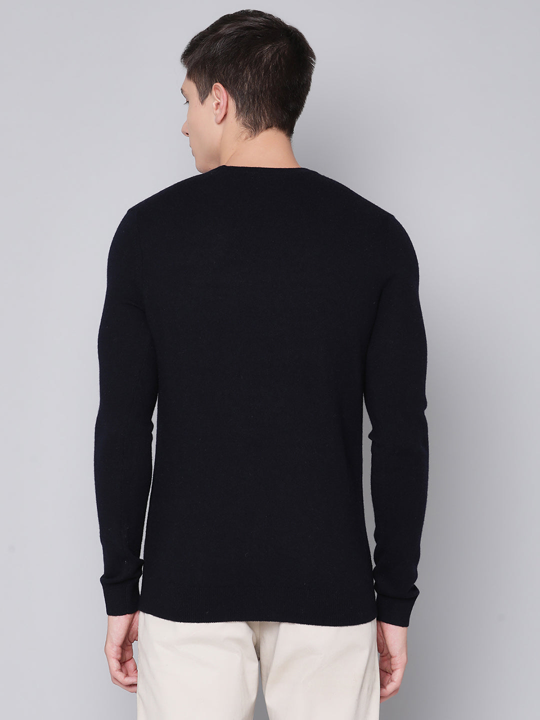 Bruun & Stengade Men Navy Solid Round Neck Sweater