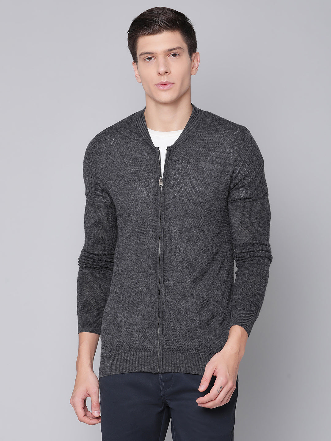 Bruun & Stengade Men Grey Solid Round Neck Sweater
