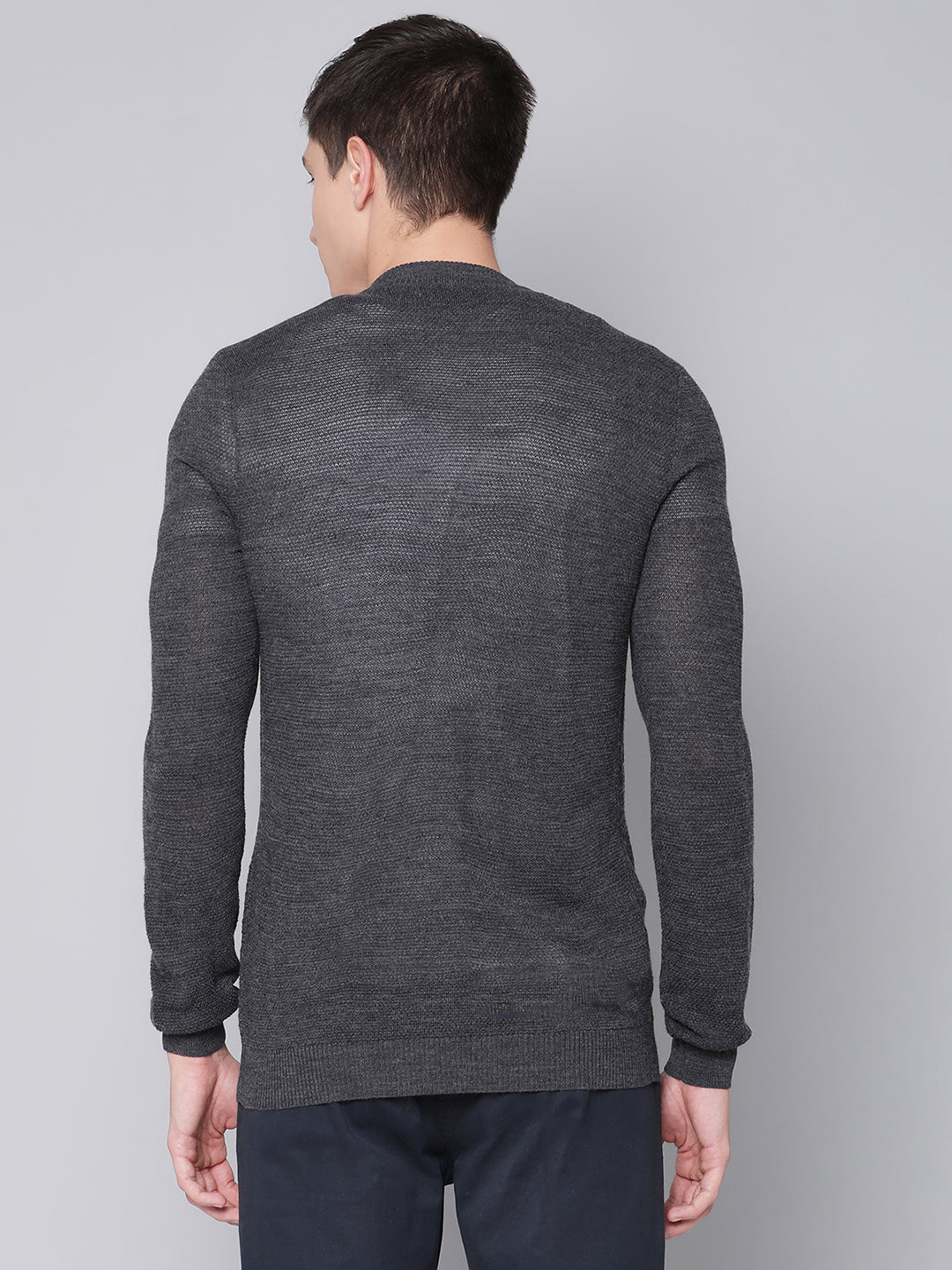 Bruun & Stengade Men Grey Solid Round Neck Sweater