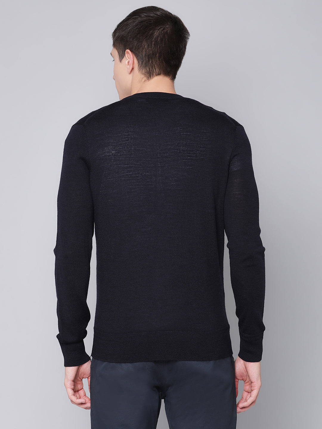 Bruun & Stengade Men Navy Blue Solid Round Neck Sweater