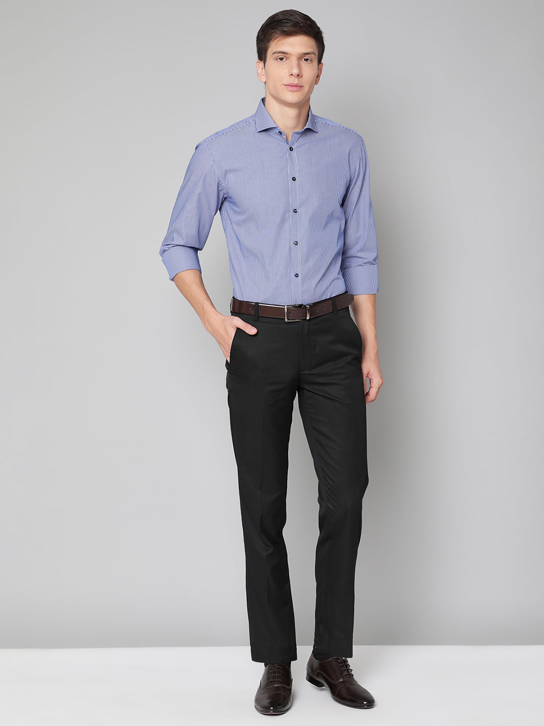 Bruun & Stengade Men Blue Striped Cutaway Collar Shirt