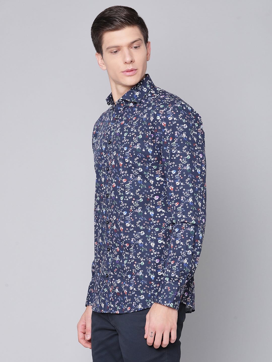 Bruun & Stengade Men Blue Printed Cutaway Collar Shirt