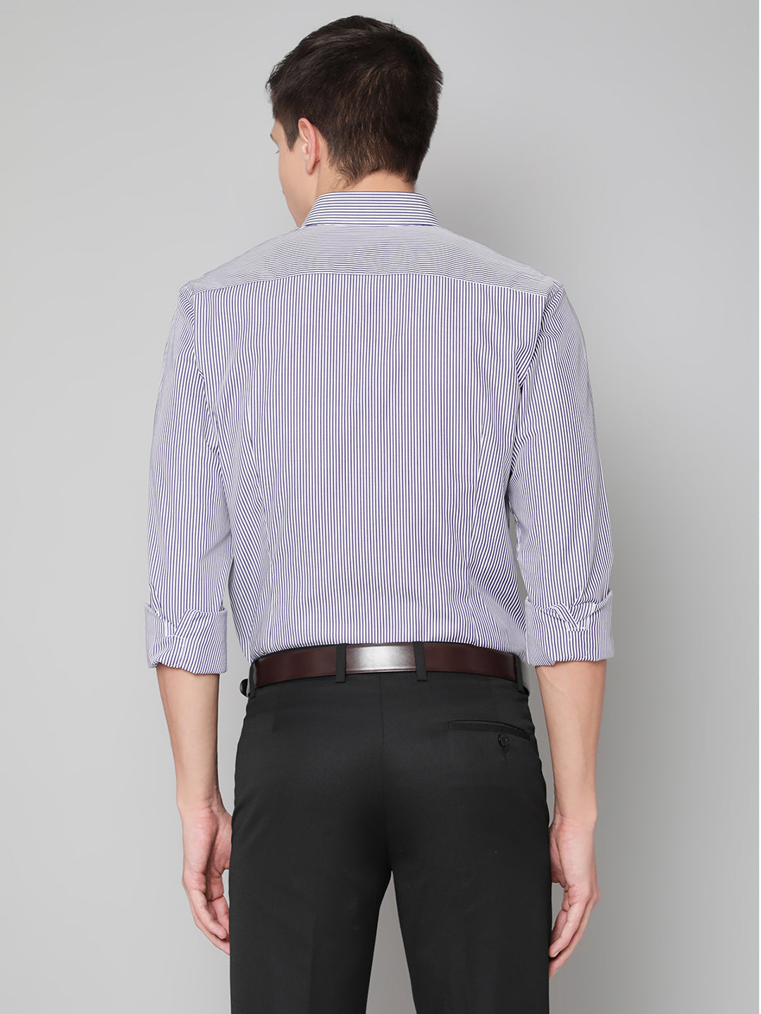 Bruun & Stengade Men Purple Striped Cutaway Collar Shirt