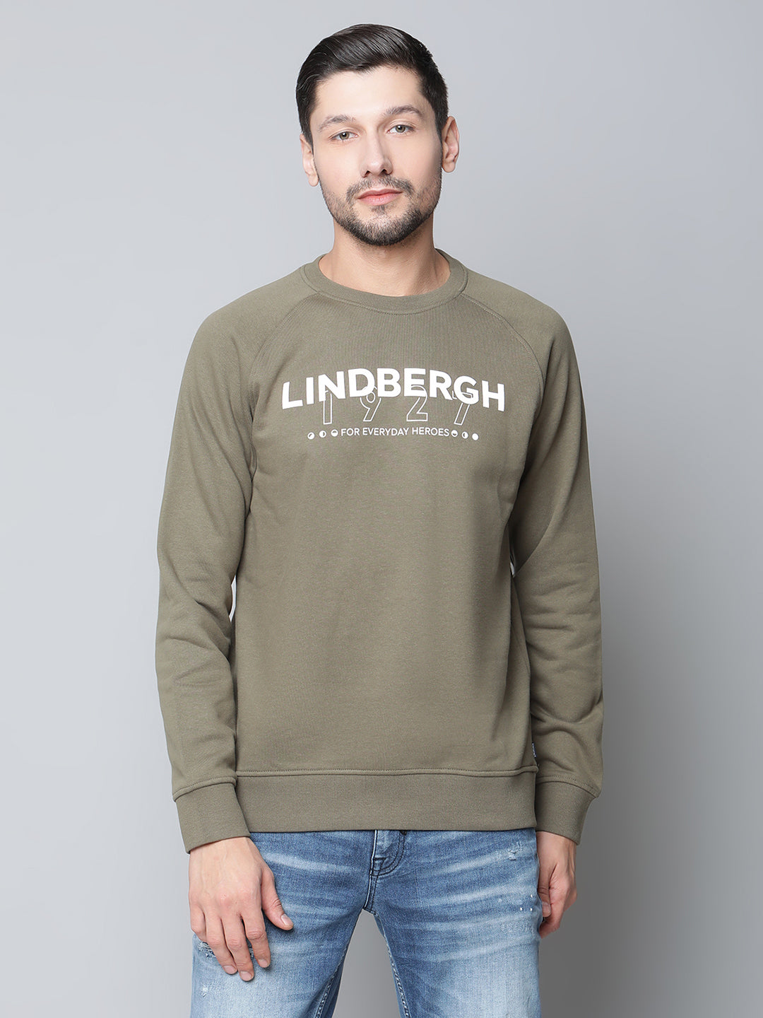 Lindbergh Men Green Checked Round Neck Sweatshirt