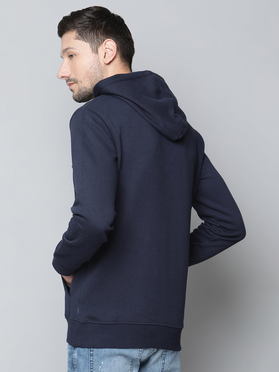 Lindbergh Men Navy Blue Solid Hooded Sweatshirt
