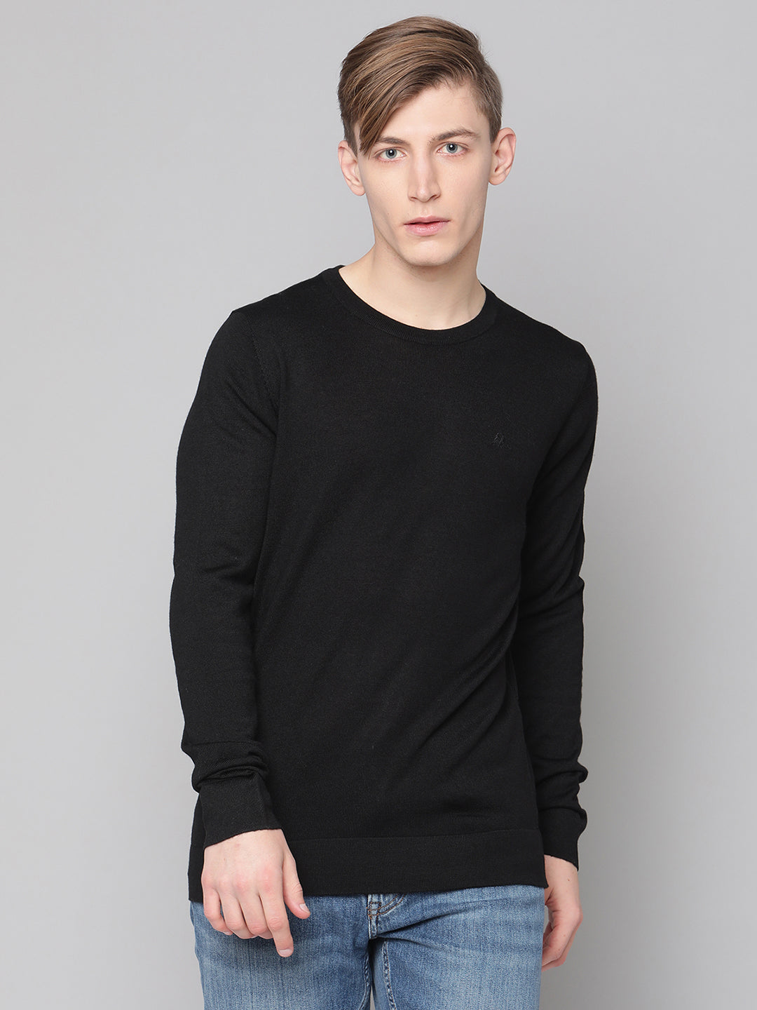 Lindbergh Men Black Solid Round Neck Sweater