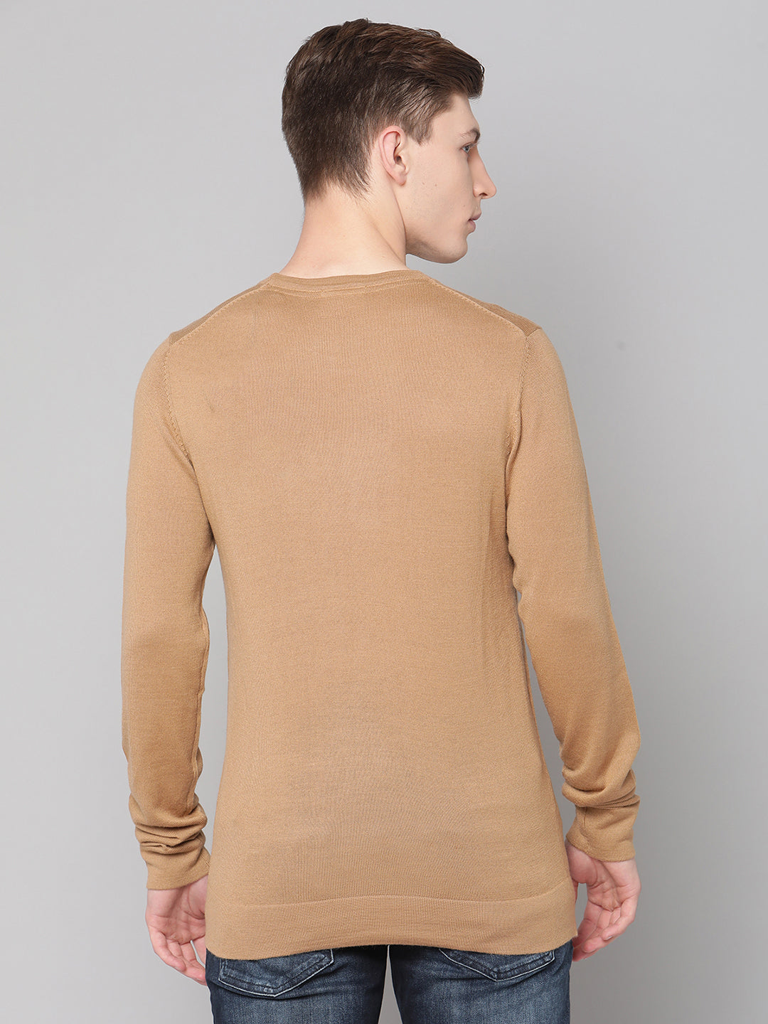 Lindbergh Men Brown Solid Round Neck Sweater