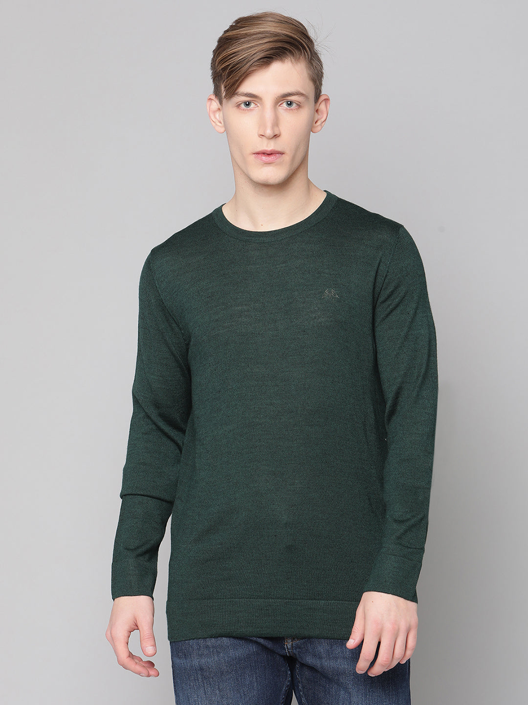 Lindbergh Men Green Solid Round Neck Sweater
