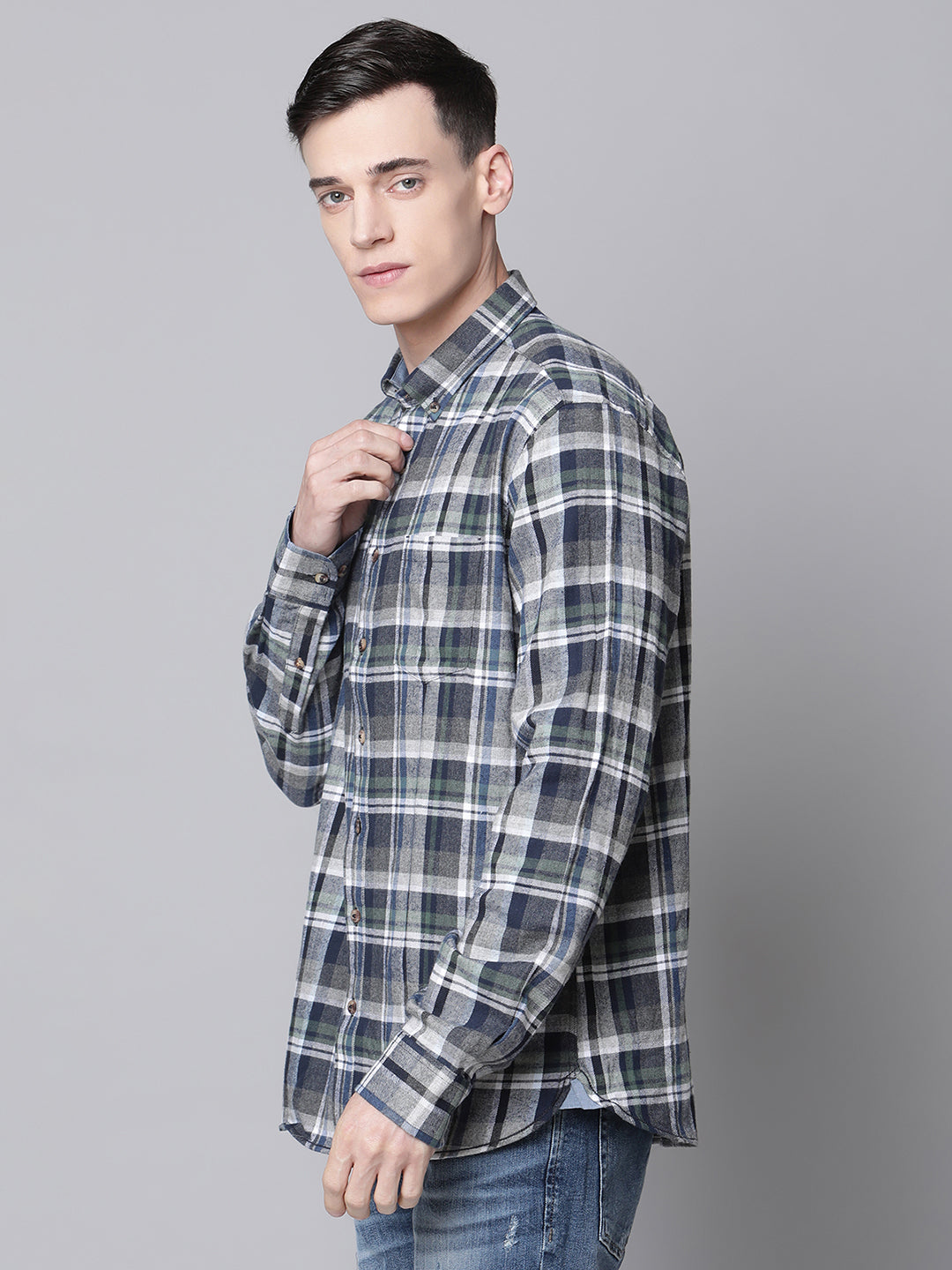 Lindbergh Men Grey Checked Button Down Collar Shirt