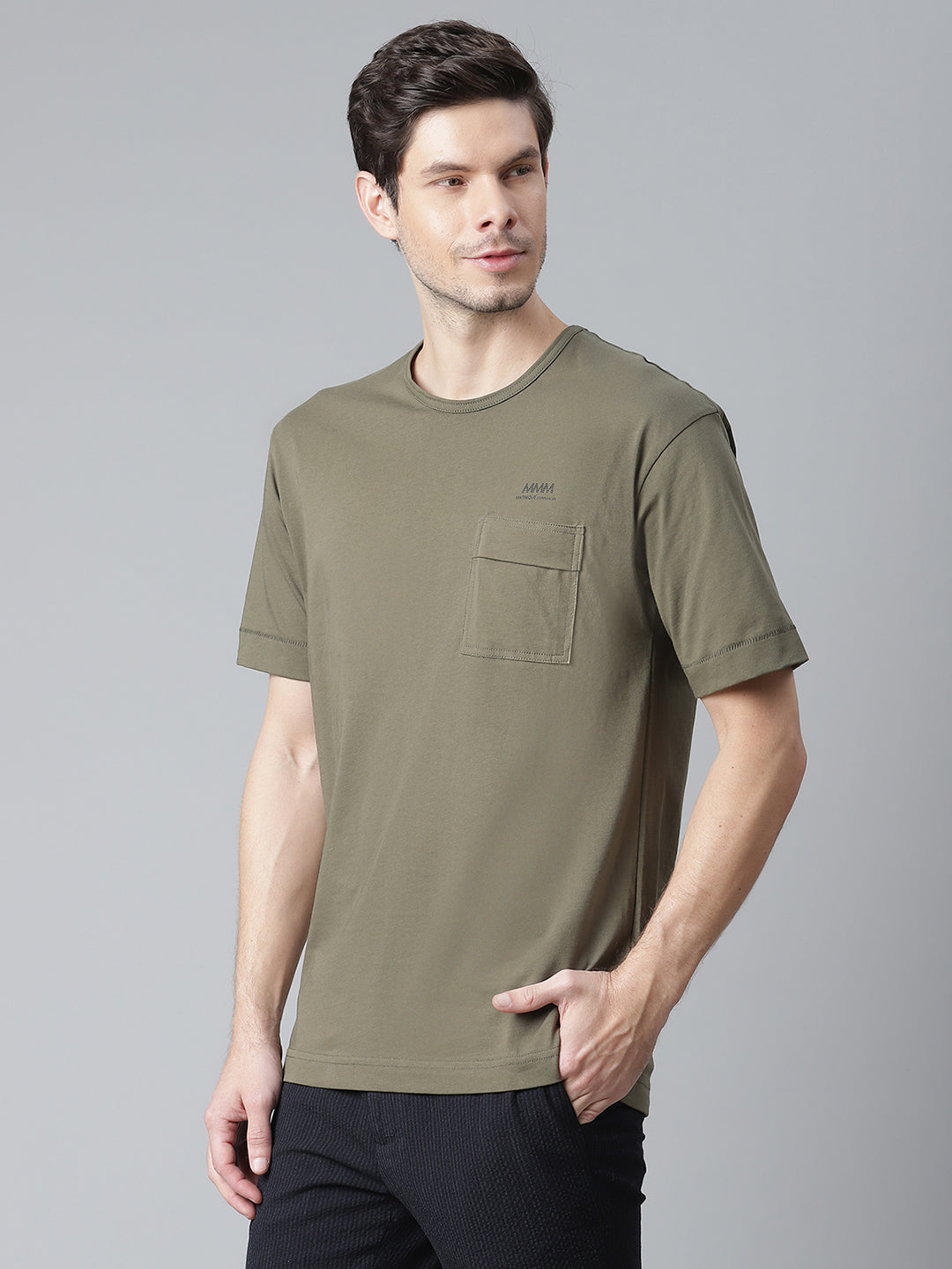 Matinique Men Olive Solid Round Neck TShirt