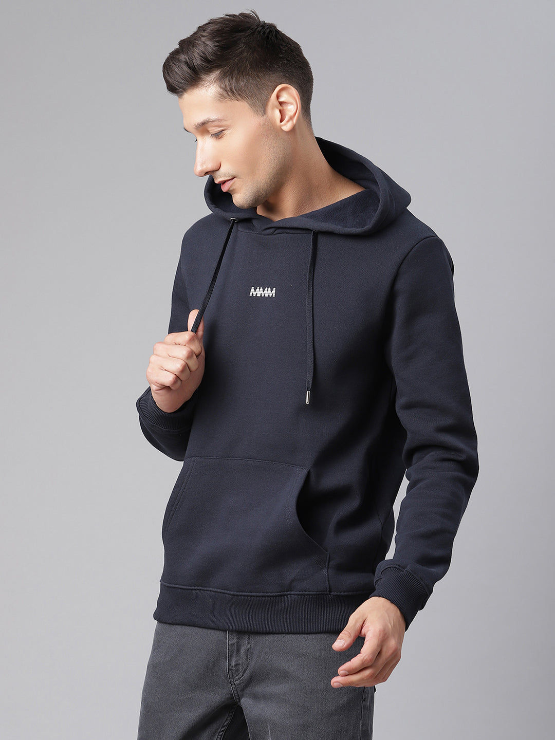 Matinique Men Navy Blue Solid Hooded Sweatshirt