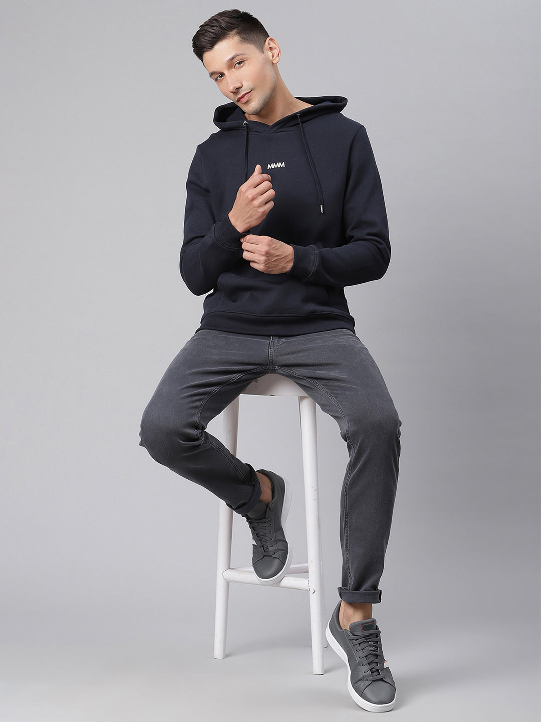 Matinique Men Navy Blue Solid Hooded Sweatshirt