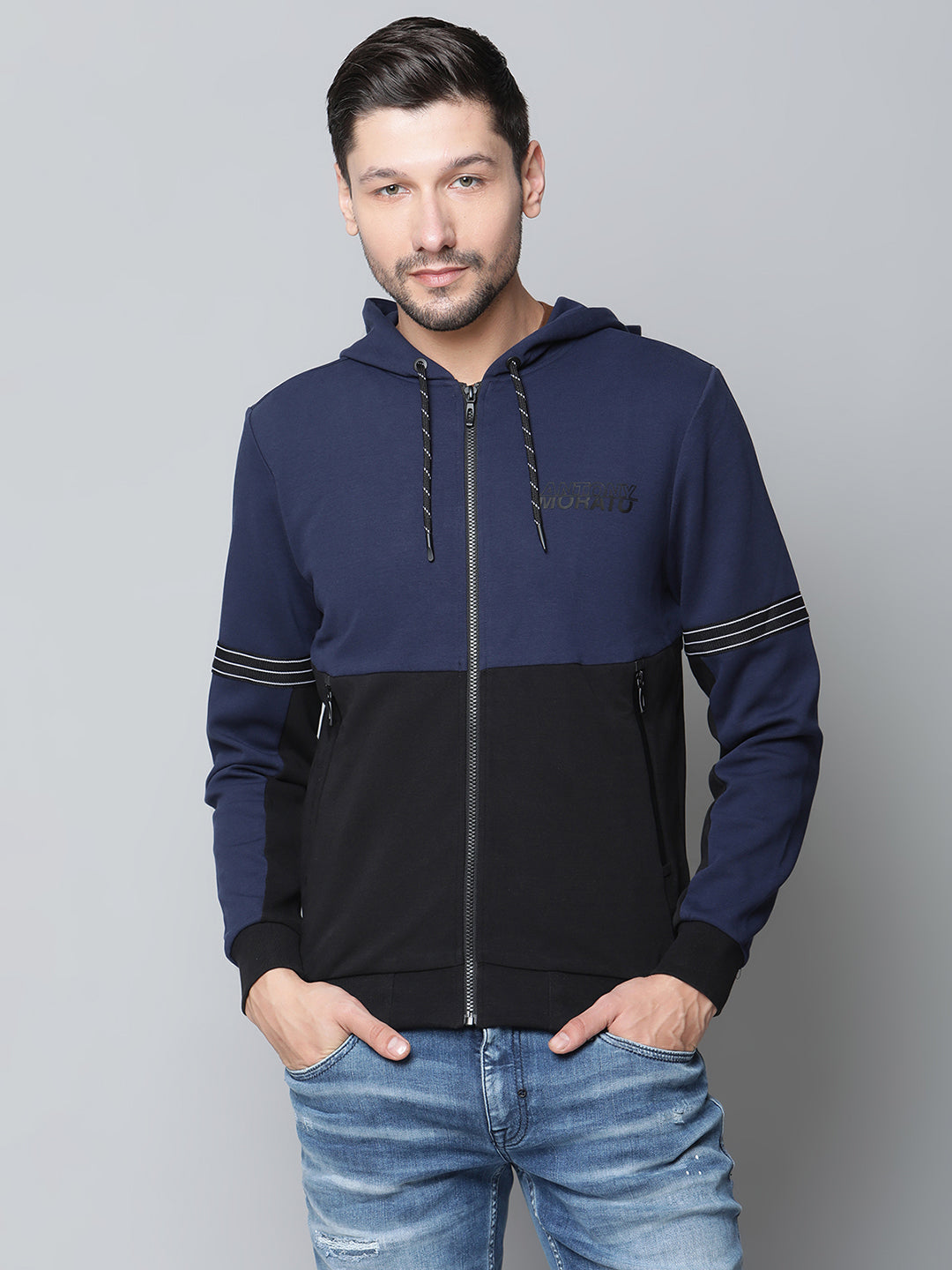 Antony Morato Men Blue Solid Hooded Sweatshirt