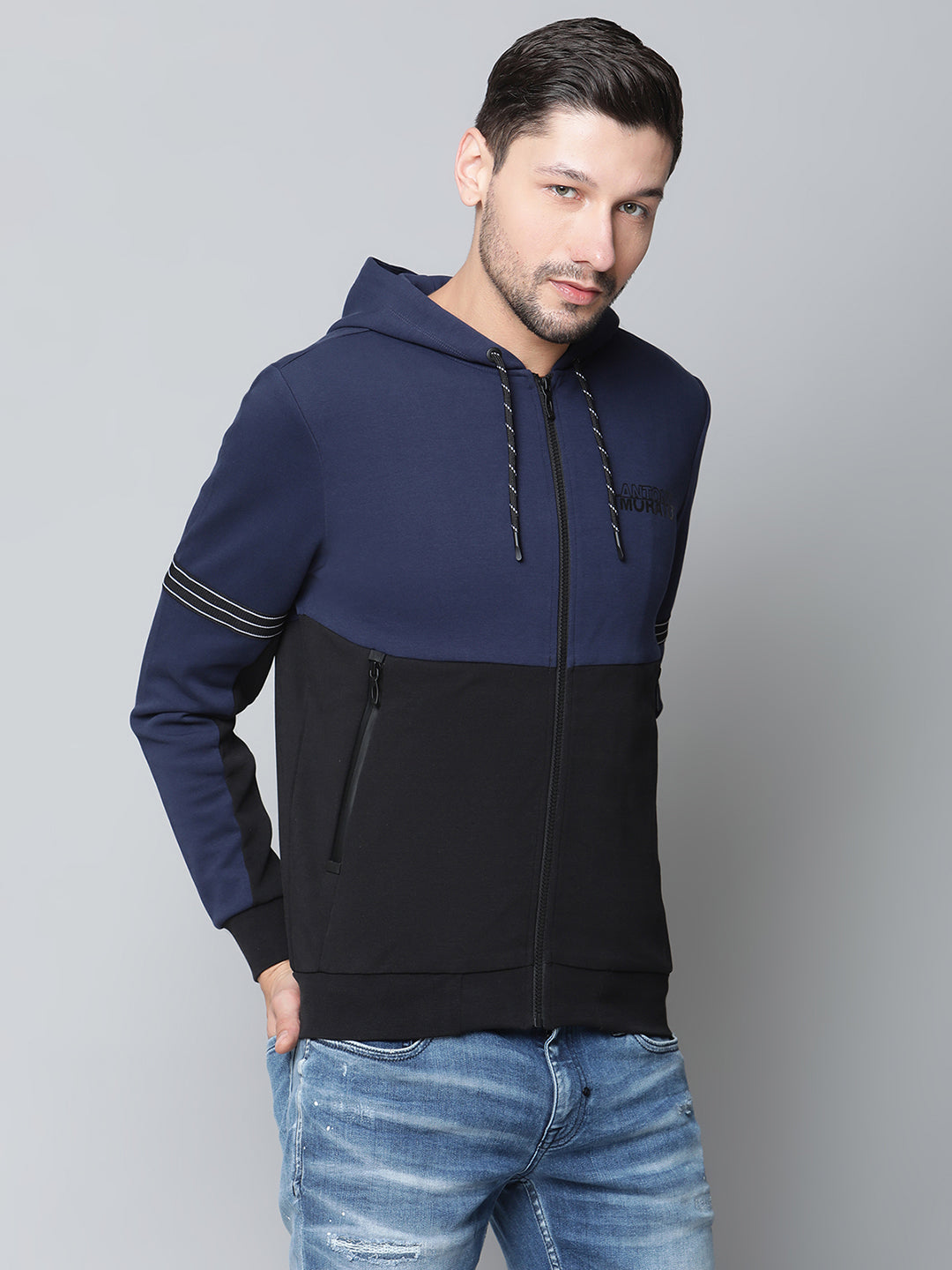 Antony Morato Men Blue Solid Hooded Sweatshirt