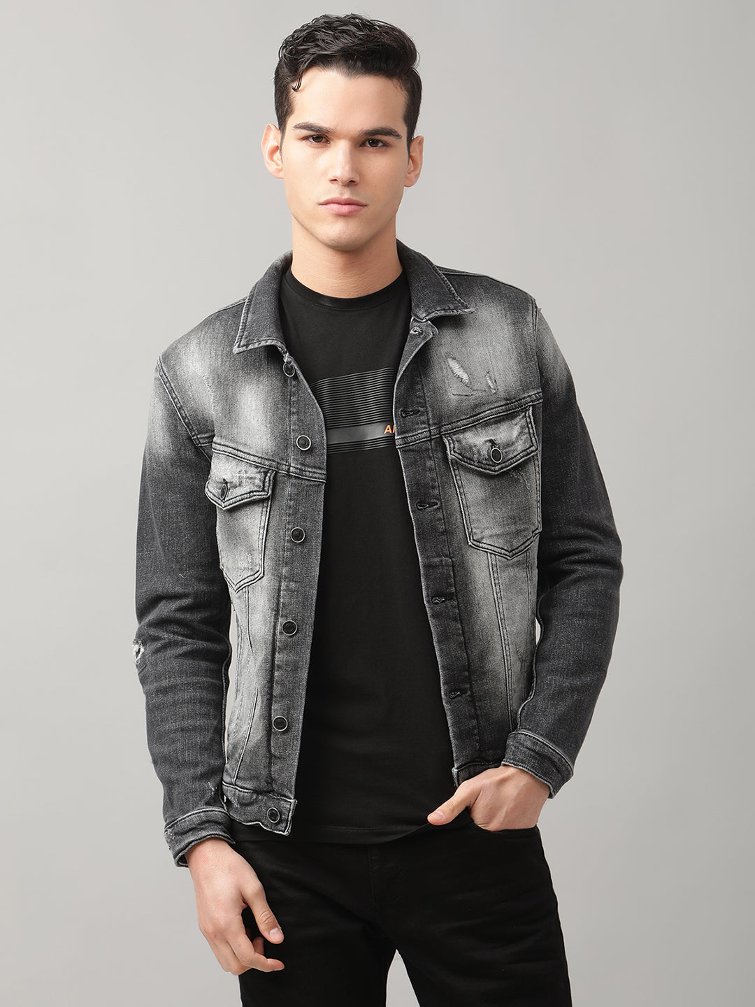 Antony Morato Men Black Solid Collar Jacket