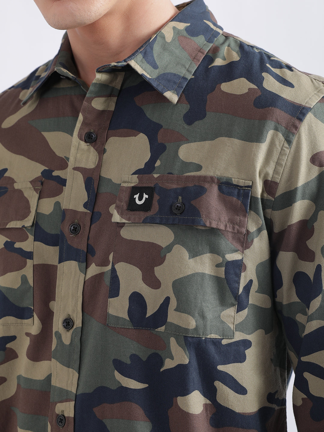 True Religion Multi Camo Printed Triple Needle Regular Fit Shirt