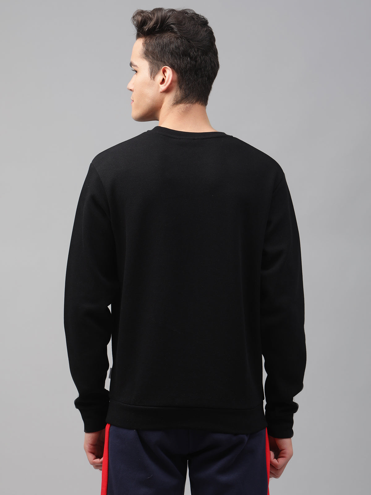 Lindbergh Men Black Solid Round Neck Sweatshirt