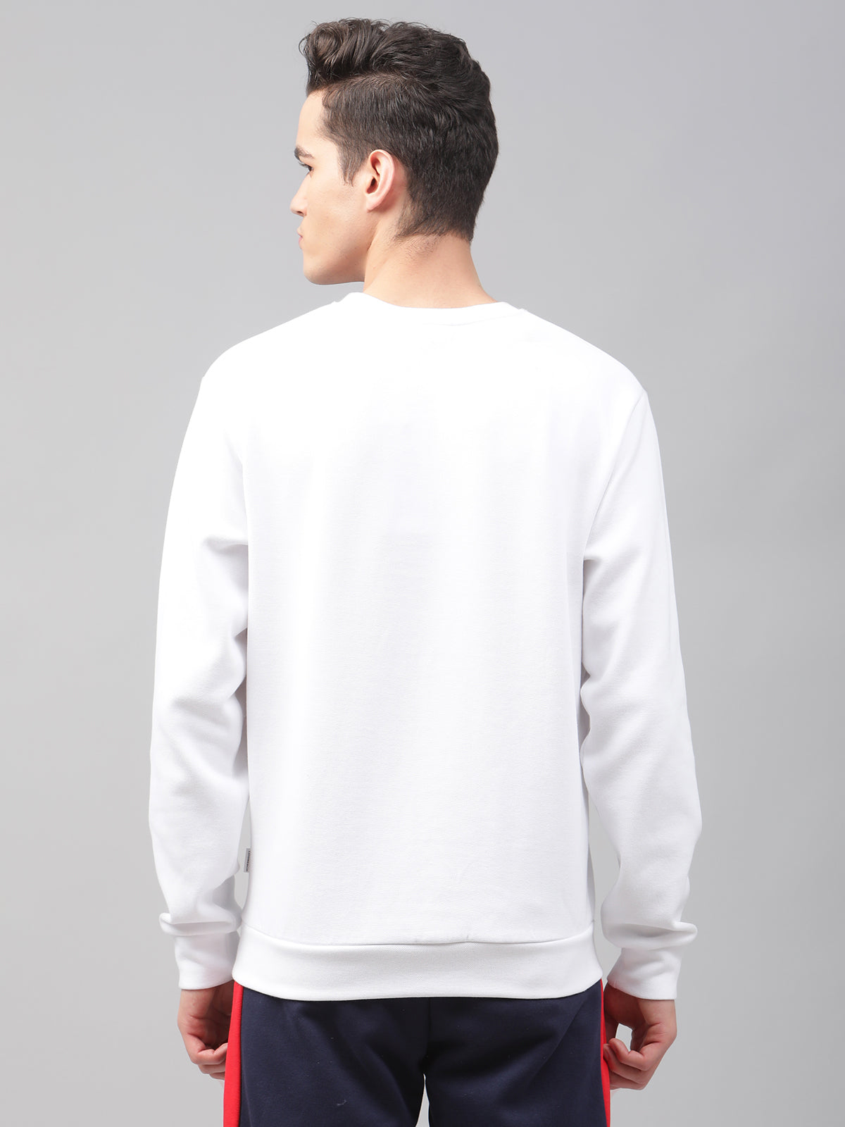 Lindbergh Men White Solid Round Neck Sweatshirt
