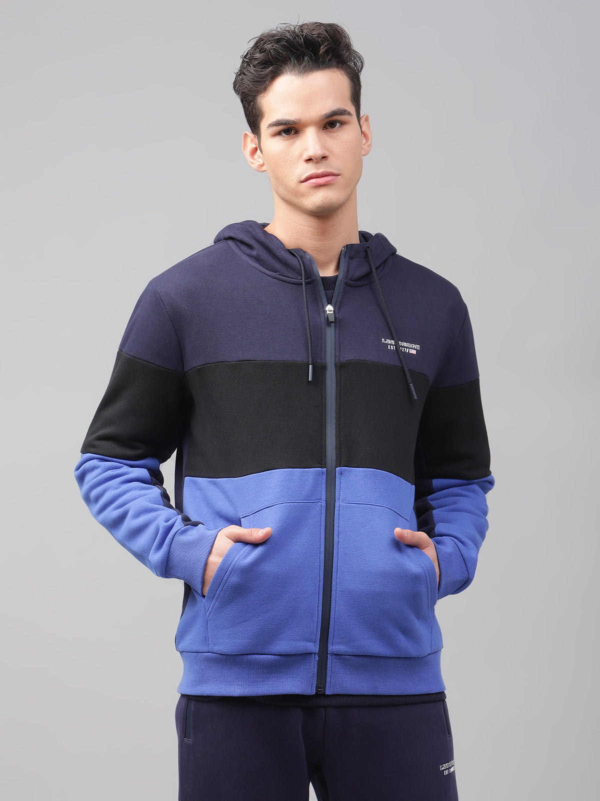 Lindbergh Men Blue Solid Round Neck Sweatshirt