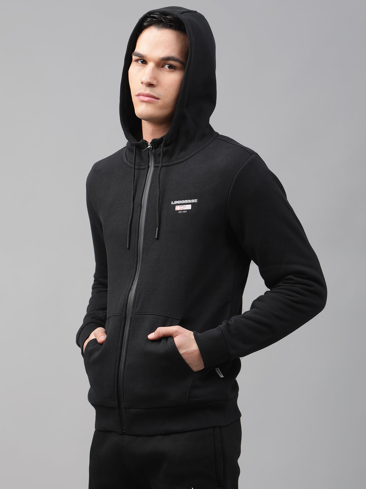 Lindbergh Men Black Solid Round Neck Sweatshirt