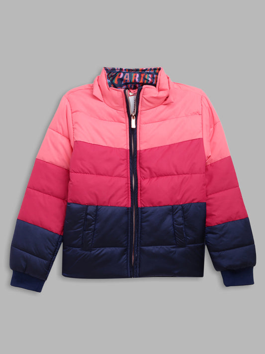 Elle Kids Girls Pink Solid Collar Jacket