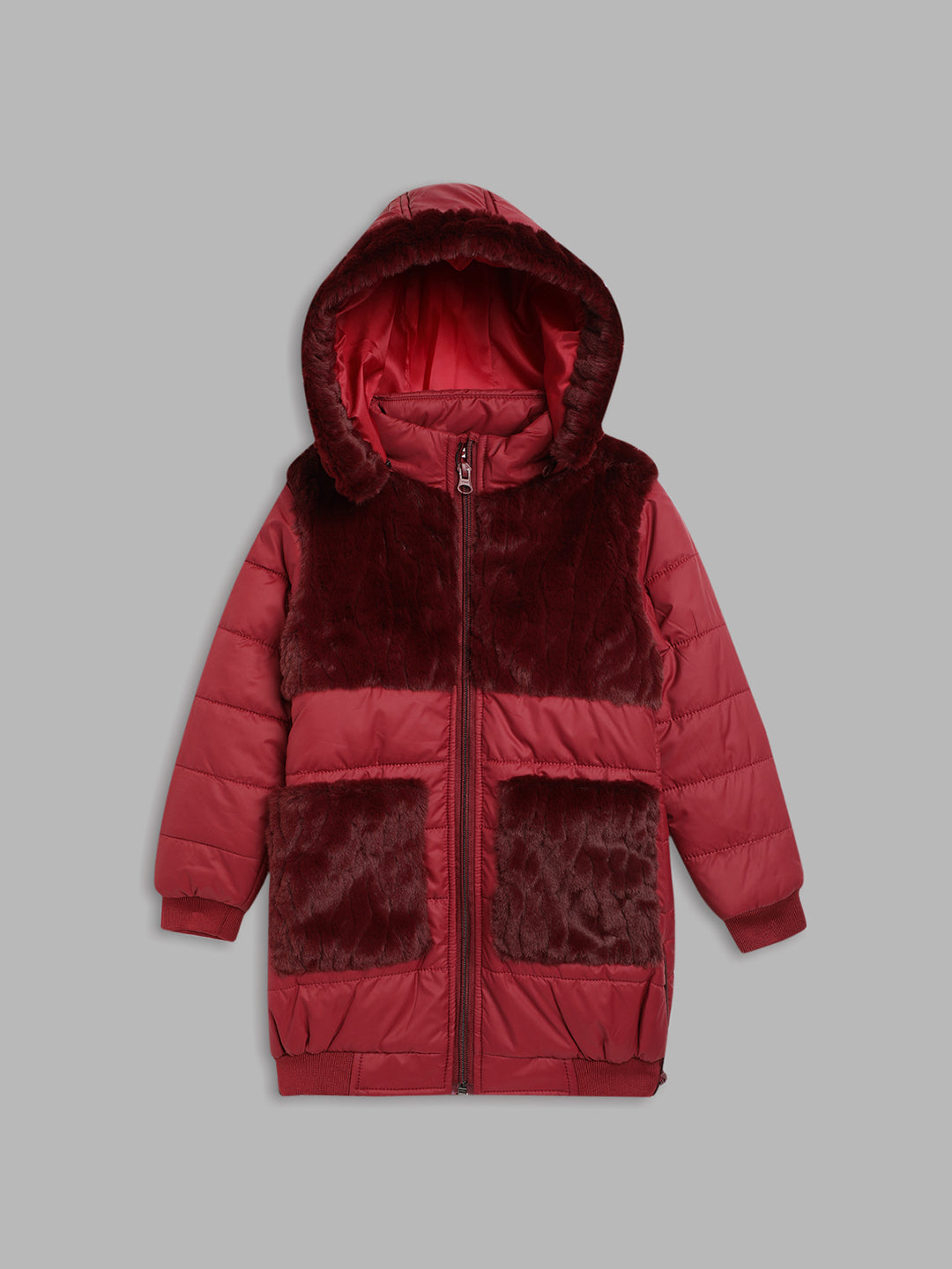 Elle Kids Girls Maroon Solid Collar Jacket