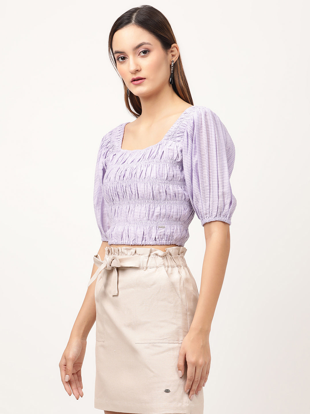 Elle Women Lilac Solid Square Neck Top