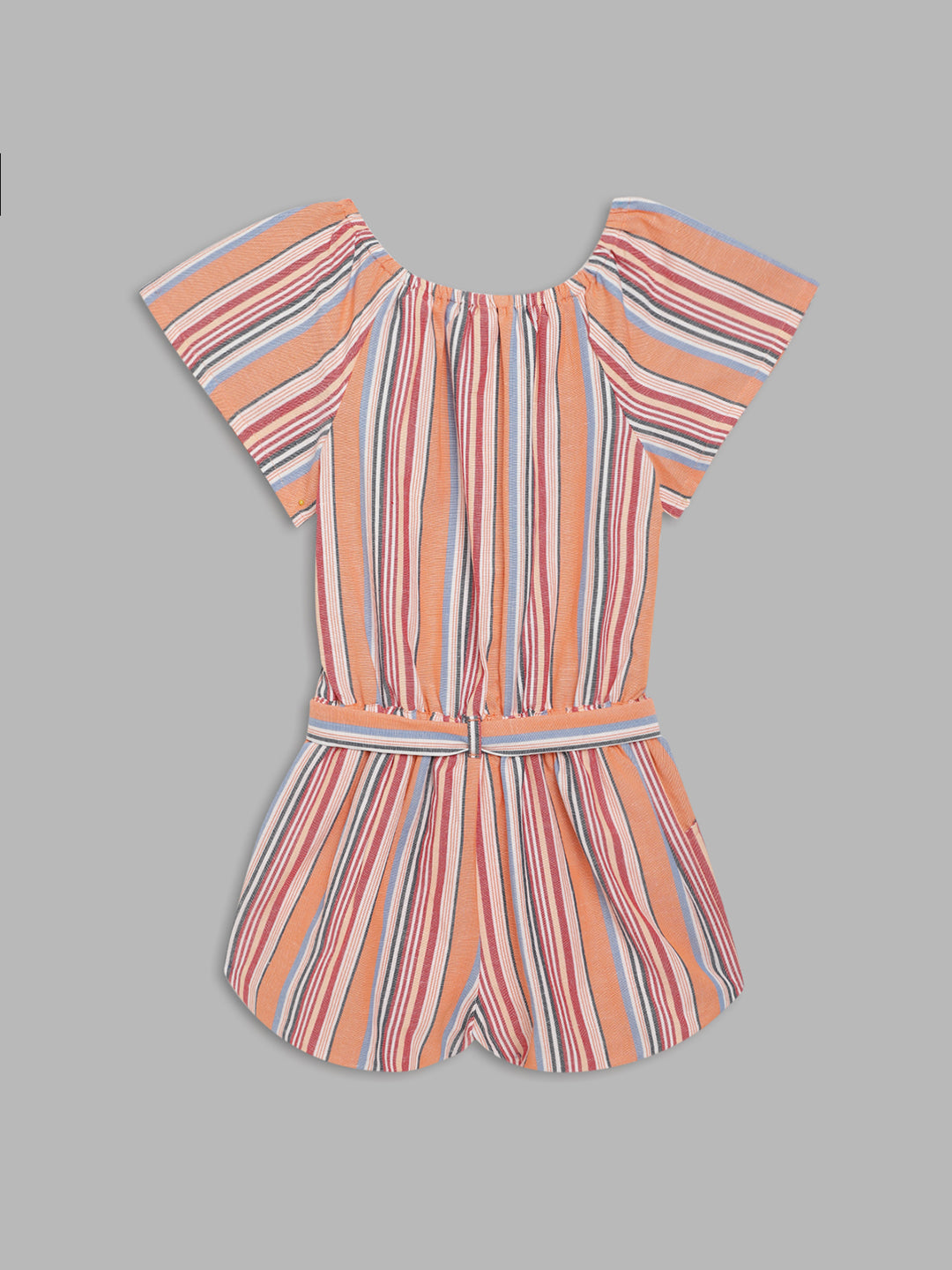 Blue Giraffe Girls Multi Striped Round Neck Playsuit