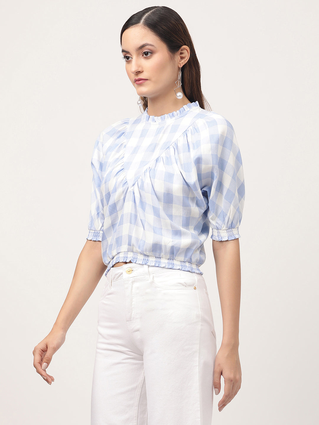 Centre Stage Women Multi Checked Round Neck Top