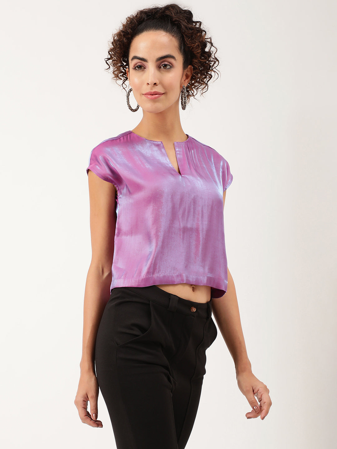 Centre Stage Women Magenta Solid Round Neck Top