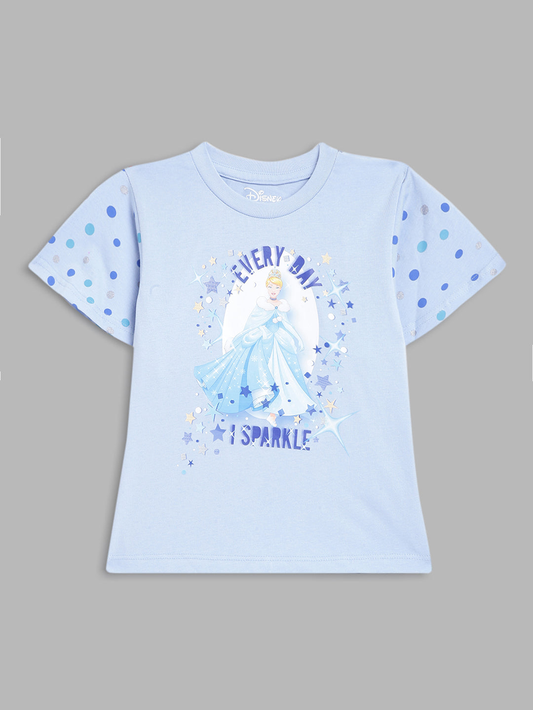 Blue Giraffe Kids Blue Printed Disney Princess Regular Fit T-Shirt
