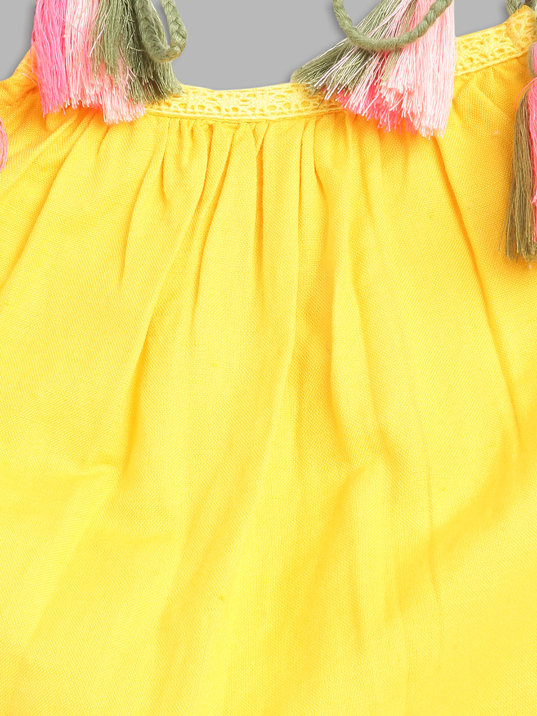 Blue Giraffe Girls Yellow Embroidered Square Neck Top