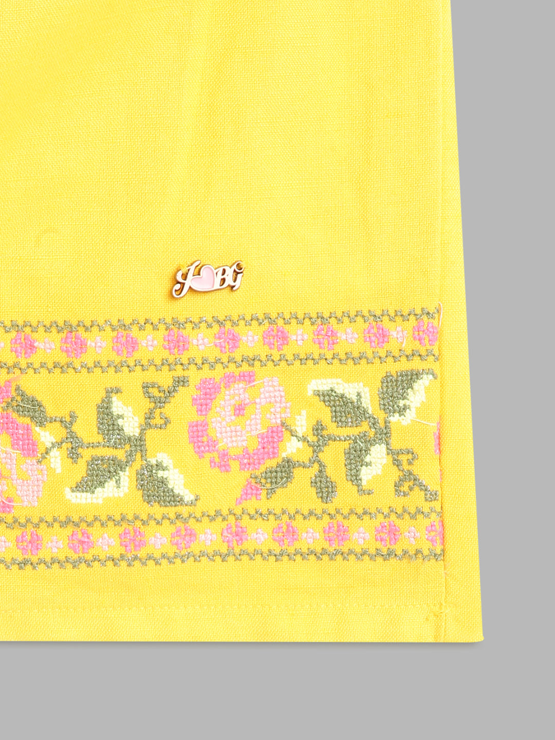 Blue Giraffe Girls Yellow Embroidered Square Neck Top