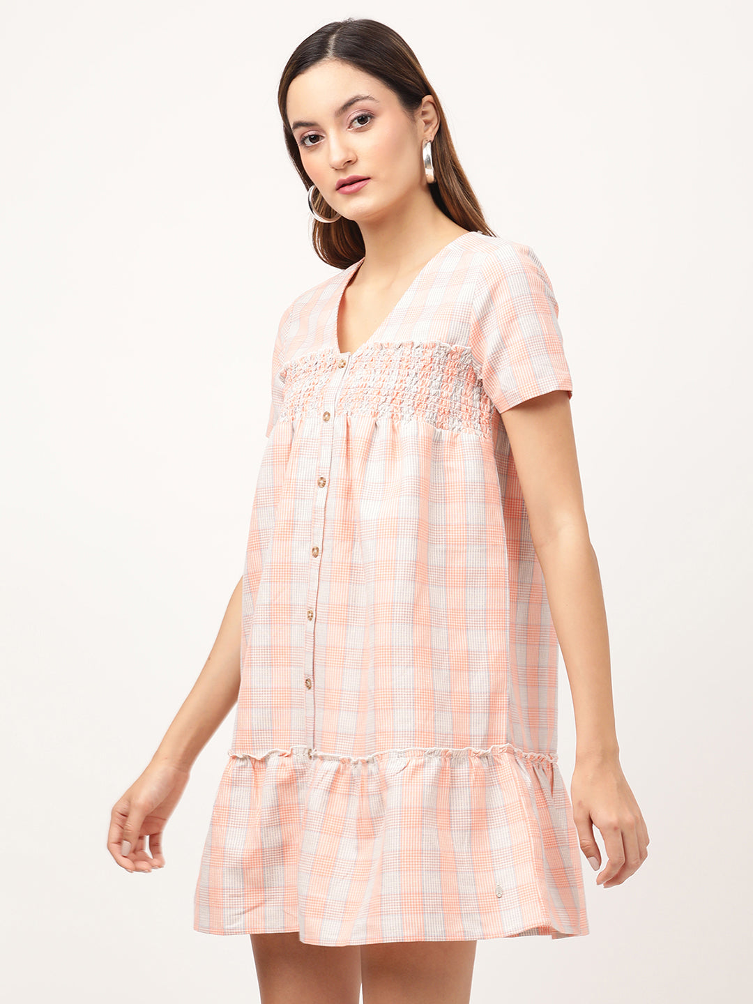 Elle Women Orange Striped V Neck Dress