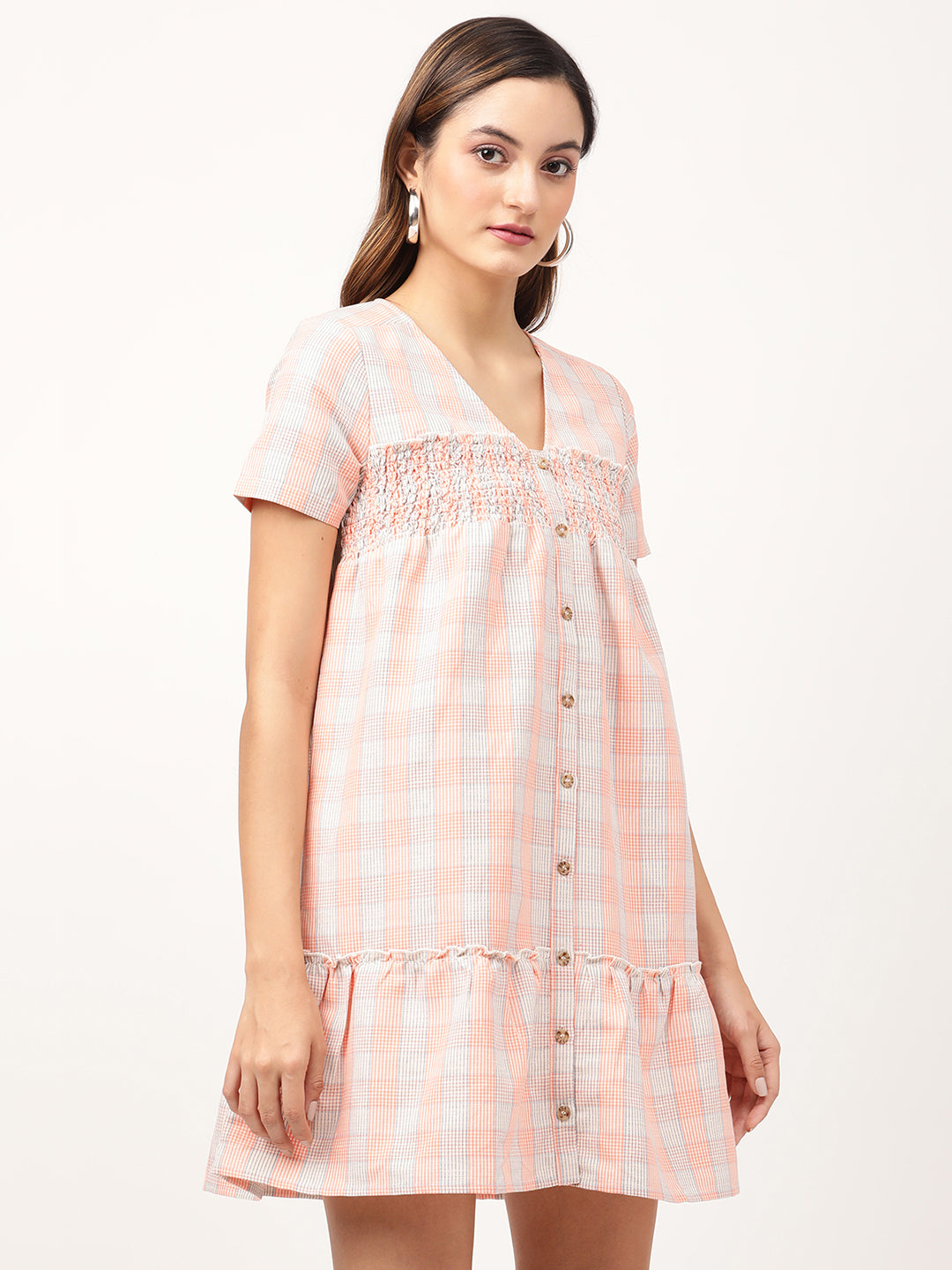 Elle Women Orange Striped V Neck Dress