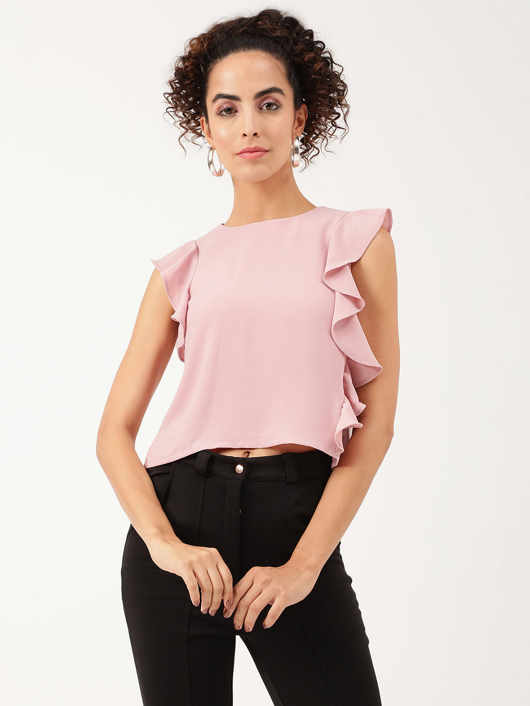 Centre Stage Women Pink Solid Round Neck Top