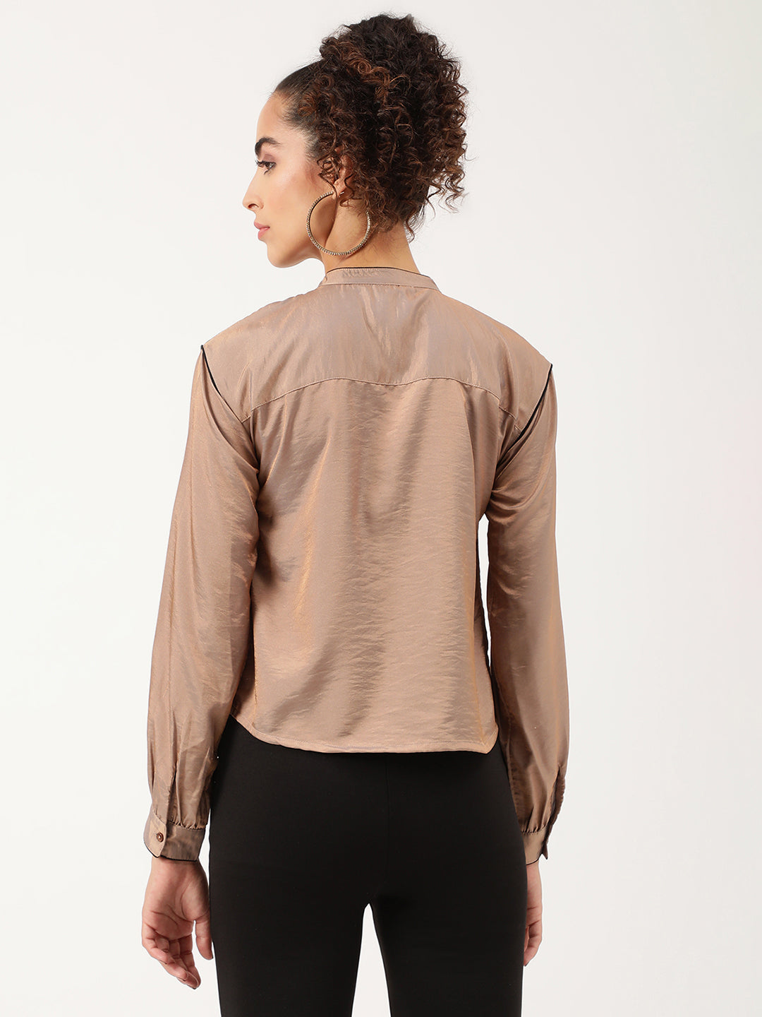 Centre Stage Women Beige Solid Collar Top