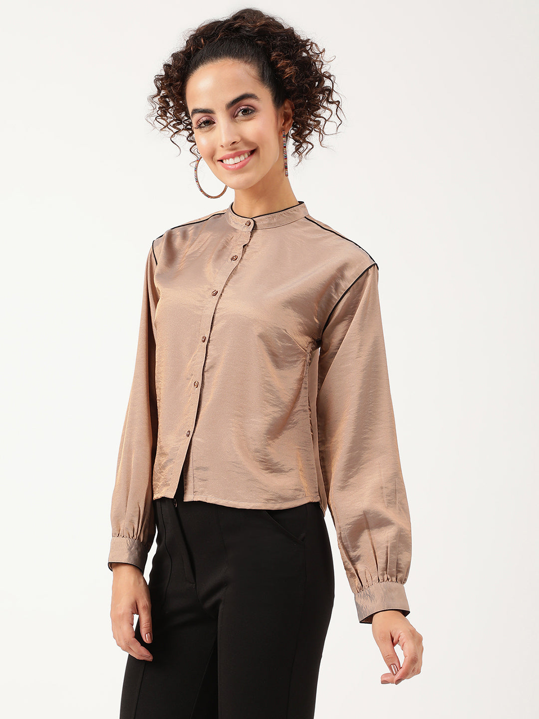 Centre Stage Women Beige Solid Collar Top