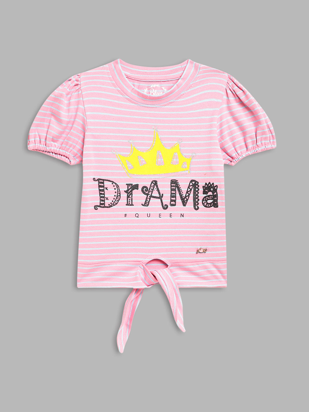 Blue Giraffe Girls Pink Printed Round Neck TShirt