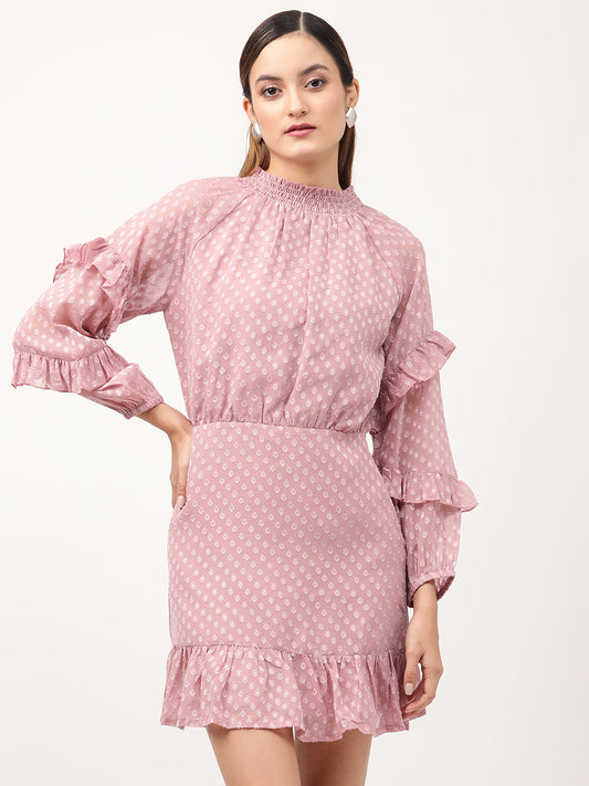 Centre Stage Women Pink Printed High Neck Dress