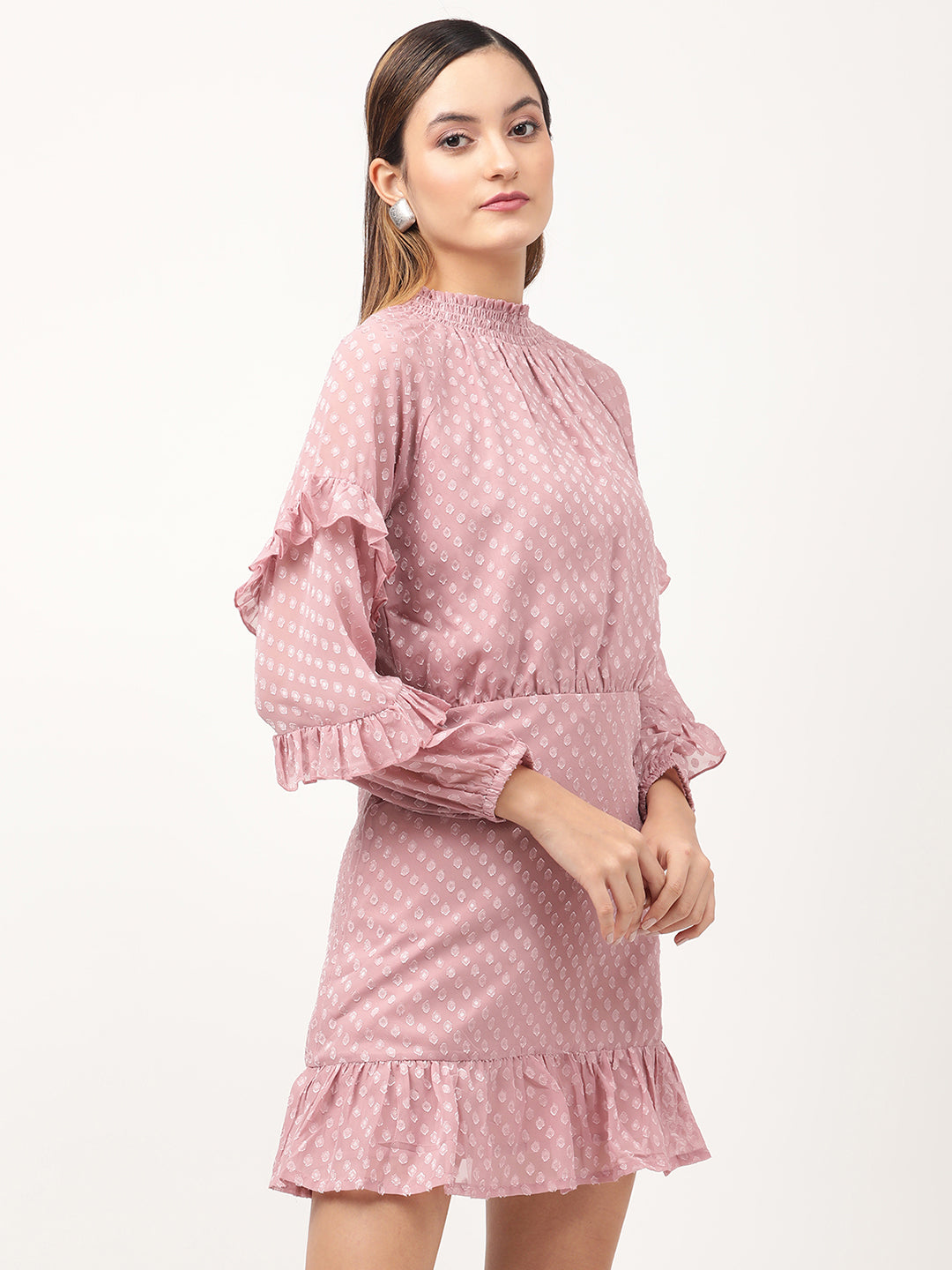 Centre Stage Women Pink Printed High Neck Dress