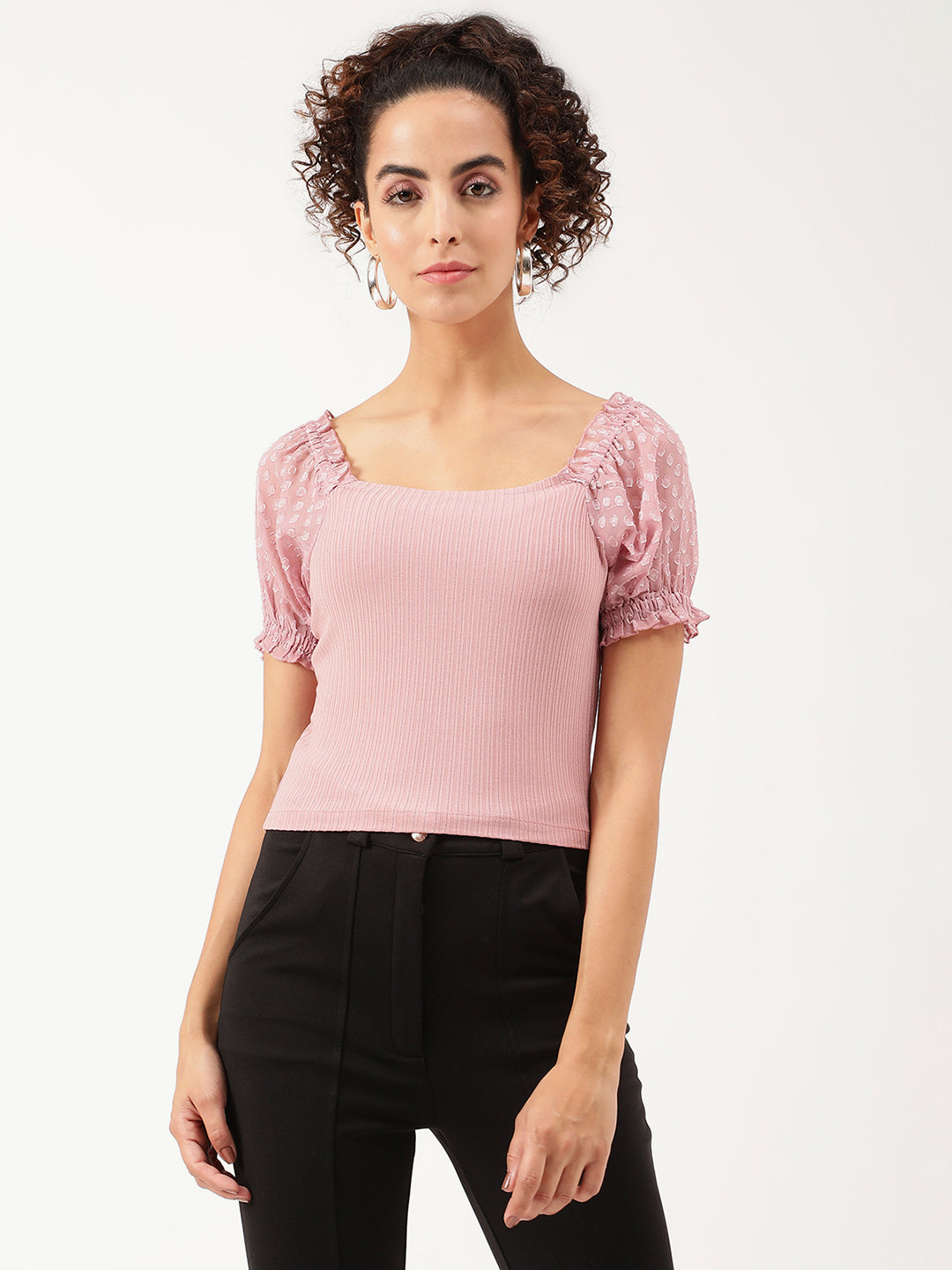 Centre Stage Women Pink Printed Square Neck Top