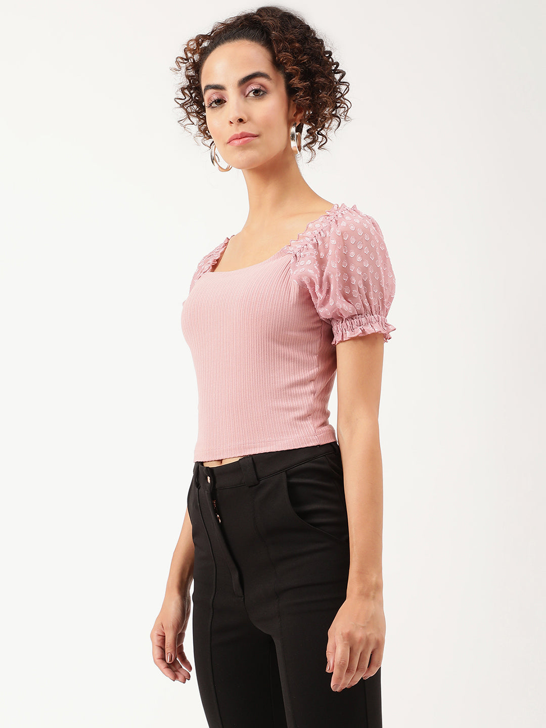 Centre Stage Women Pink Printed Square Neck Top