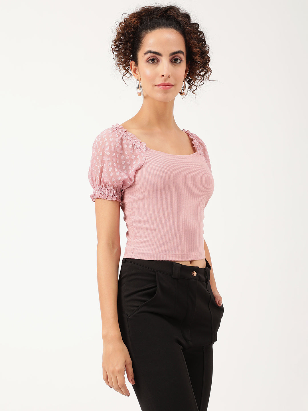 Centre Stage Women Pink Printed Square Neck Top
