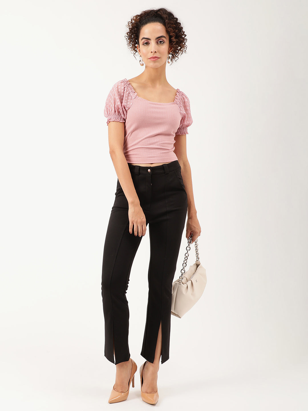 Centre Stage Women Pink Printed Square Neck Top