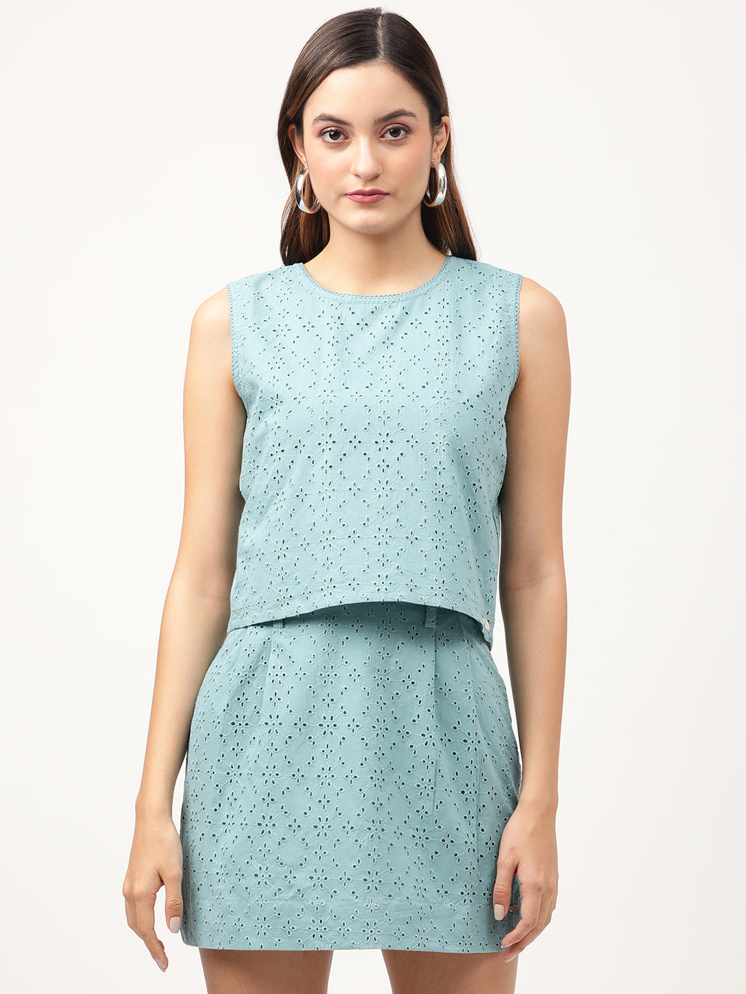 Elle Women Green Solid Round Neck Top