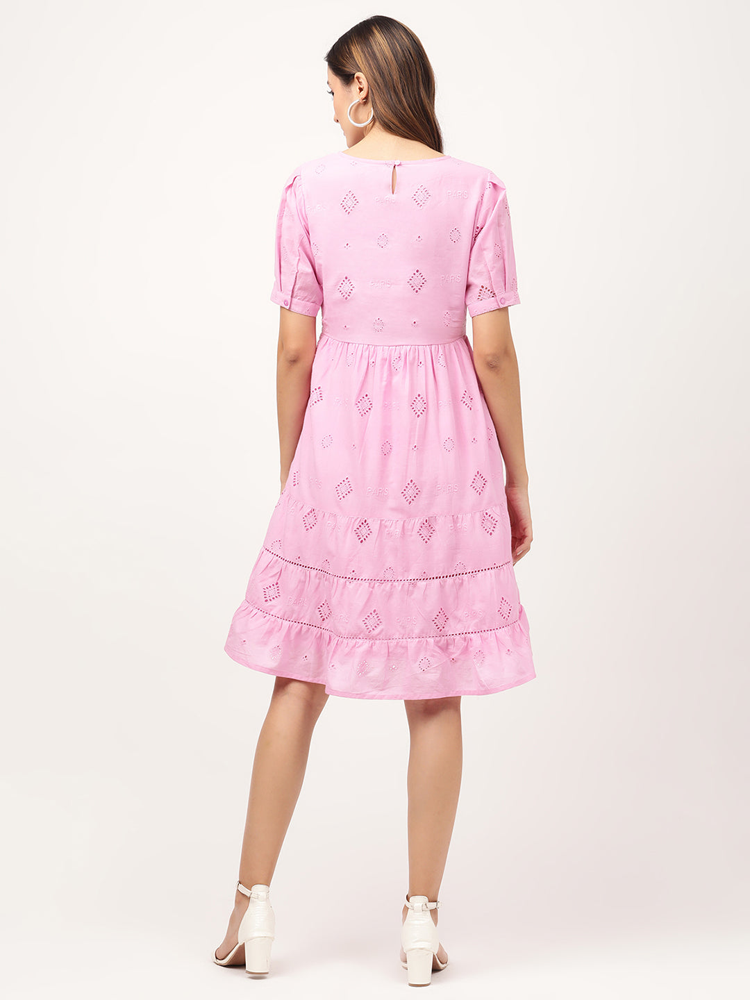 Elle Women Pink Solid Round Neck Dress