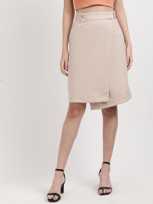 Centre Stage Women Beige Solid Fitted Skirt